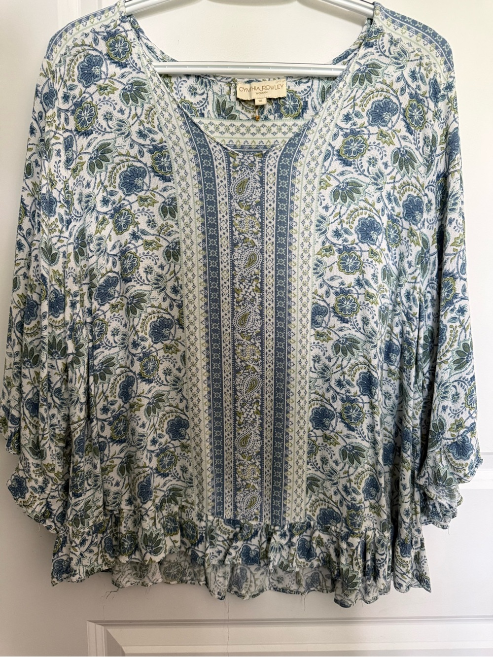 Cynthia Rowley Blue & Green Floral Peasant Tunic